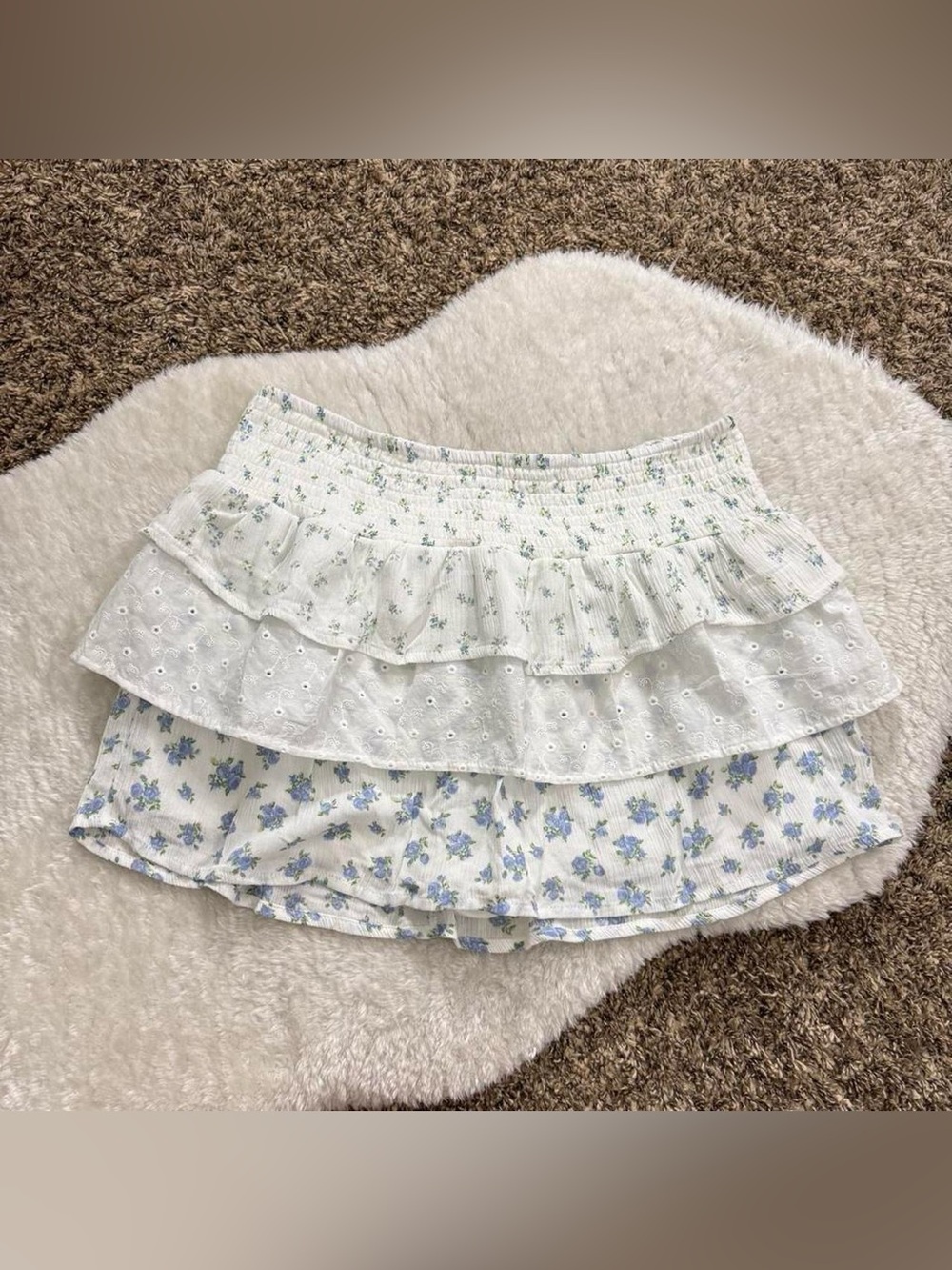 Dainty‎ cottagecore floral patchwork ruffled mini skort
